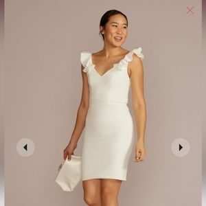 David’s Bridal v-neck ruffle short dress with open back